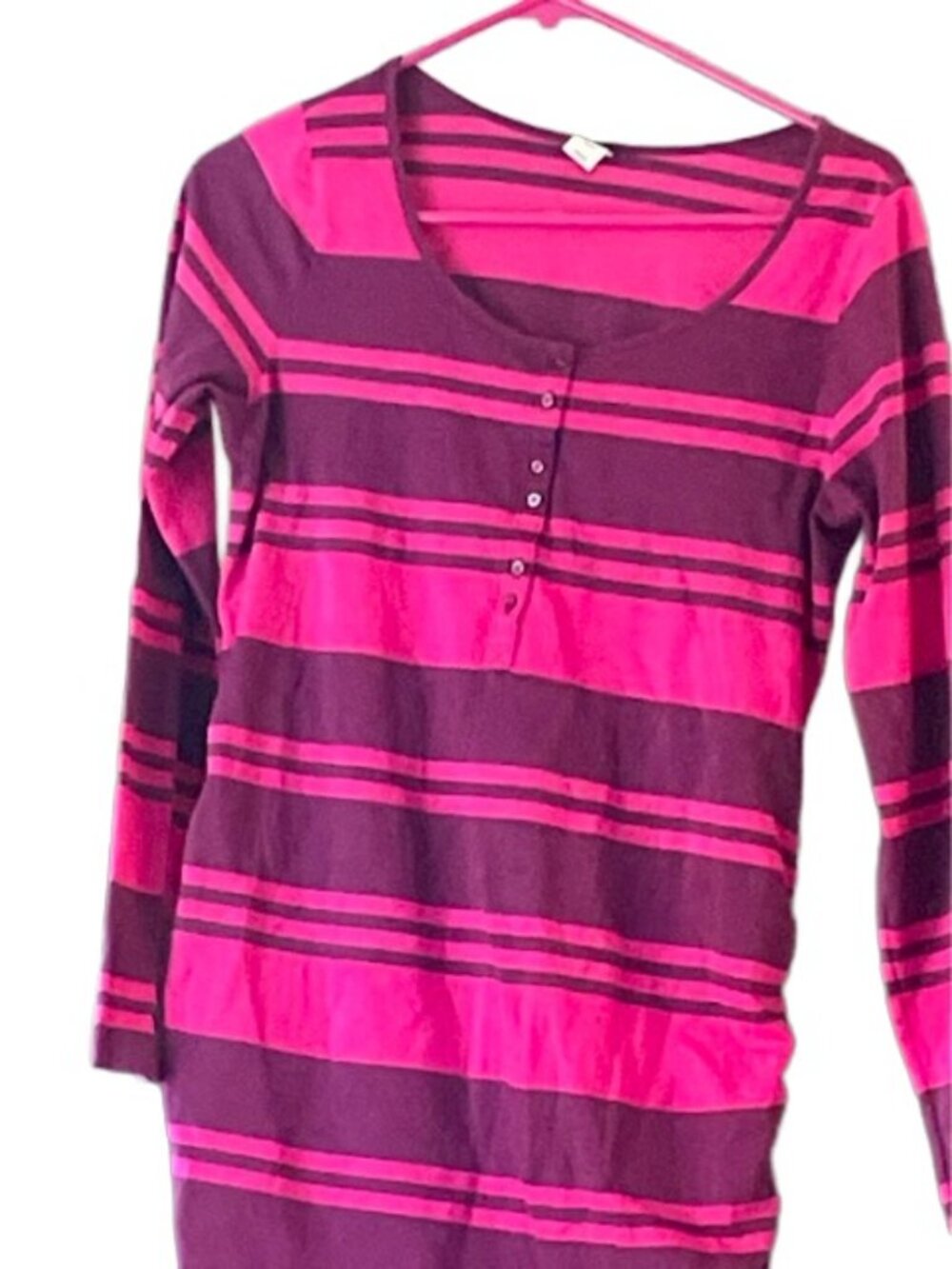 Old Navy Pink and Purple Striped Long Sleeve Henley Top Size S/P/P